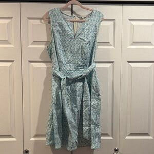 Boden Teal Patterned Midi Dress